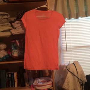 Orange/pink short sleeve seer like material from no boundaries